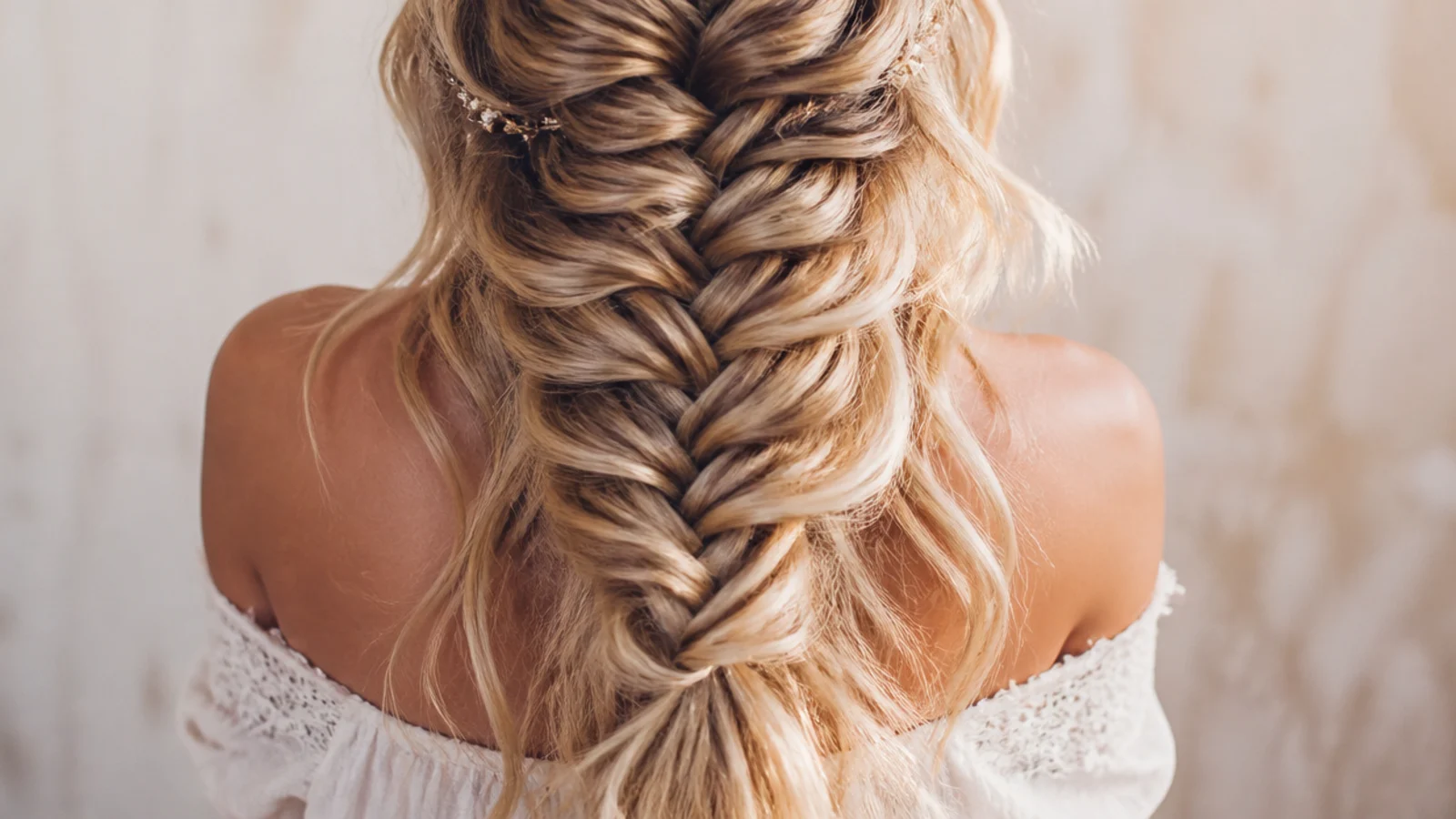 Undone beachy mermaid braid with matte salt spray waves and sun lightened ends