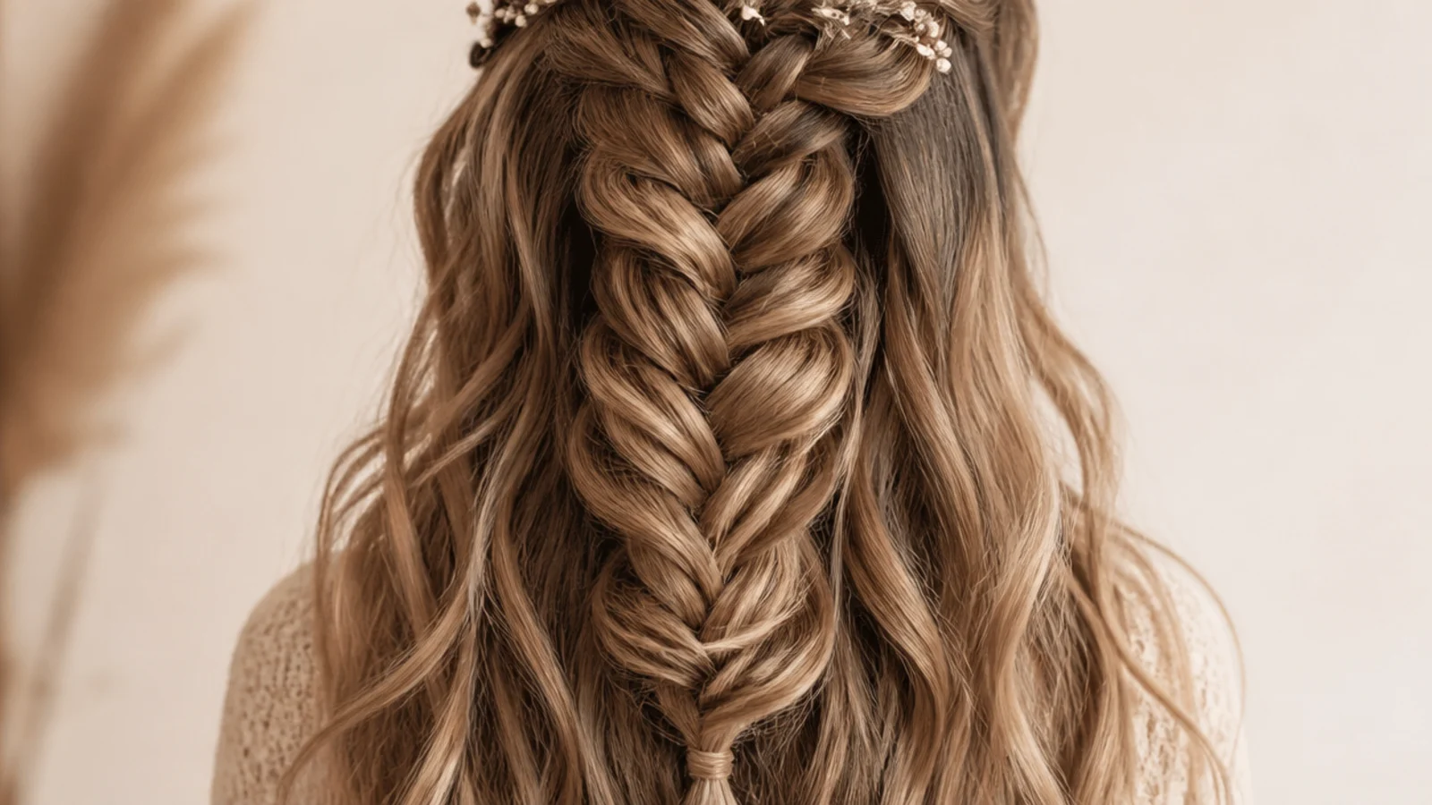 Salon mermaid braids with human hair loose wave curls left unbraided along the length
