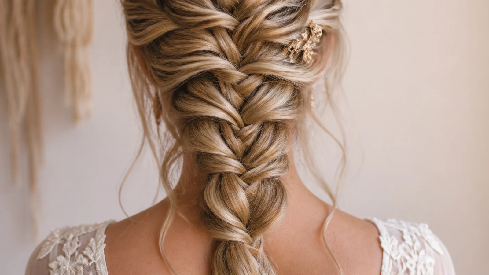 Mermaid braid slipping loose on freshly washed slippery hair with sections sliding out at the nape