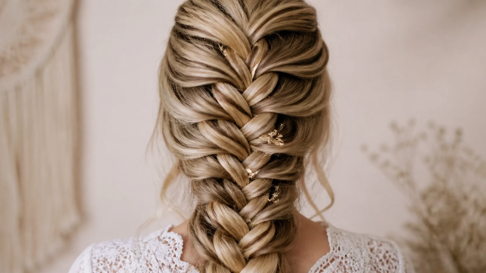 Dutch mermaid braid started at the hairline sitting raised off the scalp and pancaked wide at the back