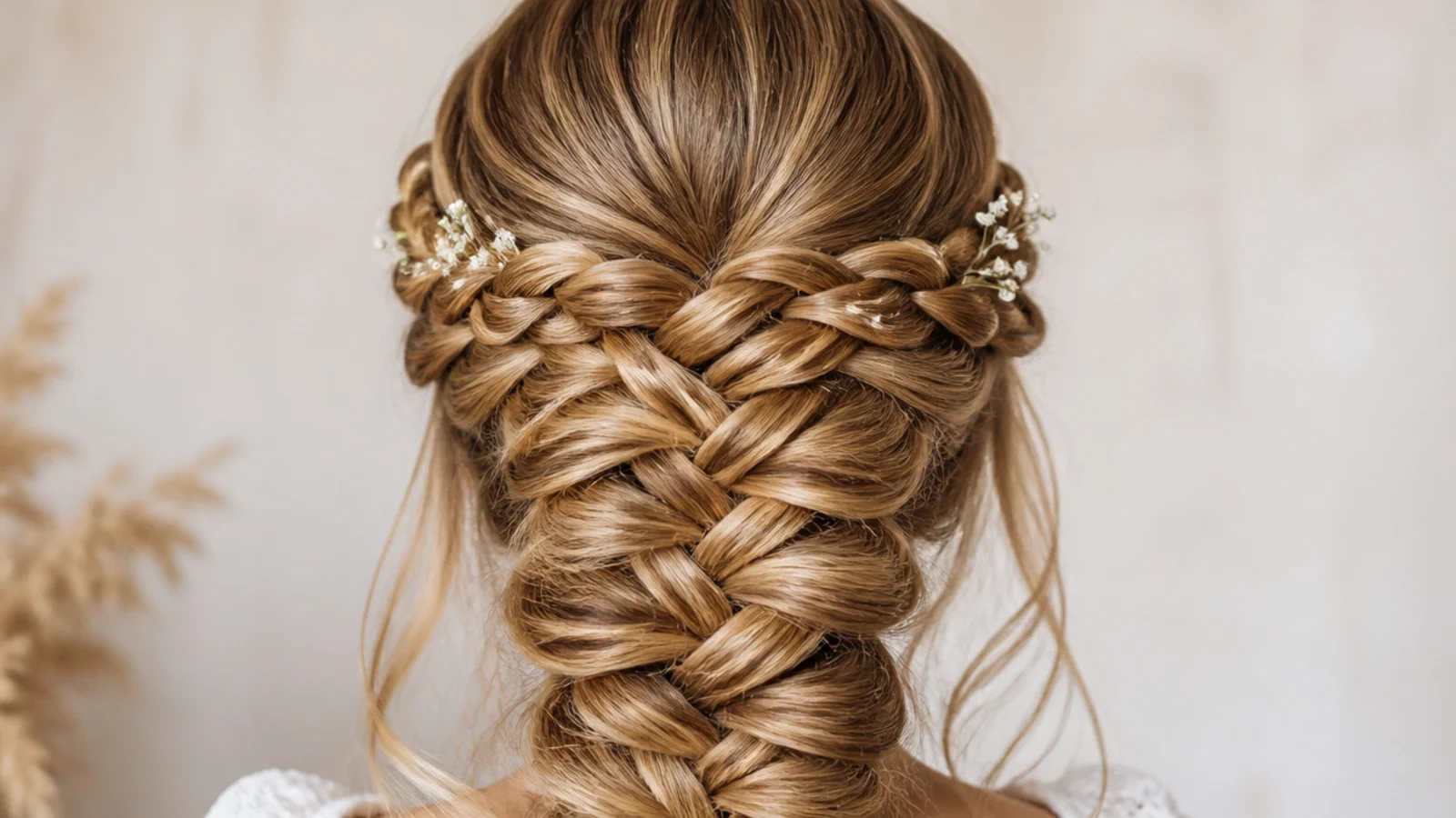 Mermaid crown braid wrapped around the head and pinned, showing tension at the temples