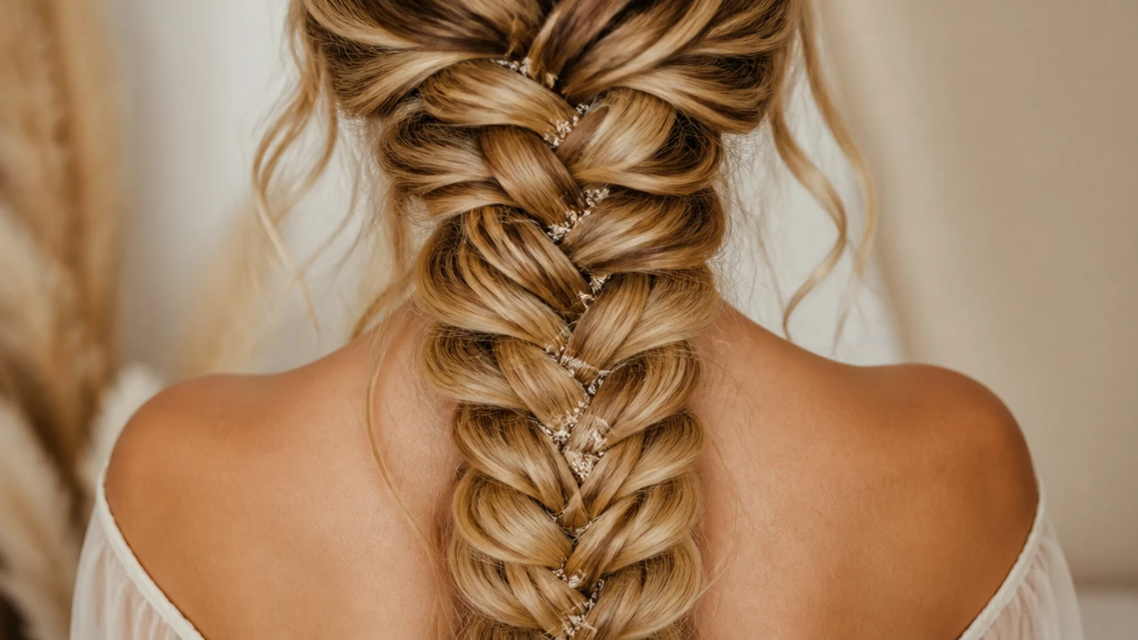 Boho mermaid braid with loose face framing tendrils pulled out at the temples