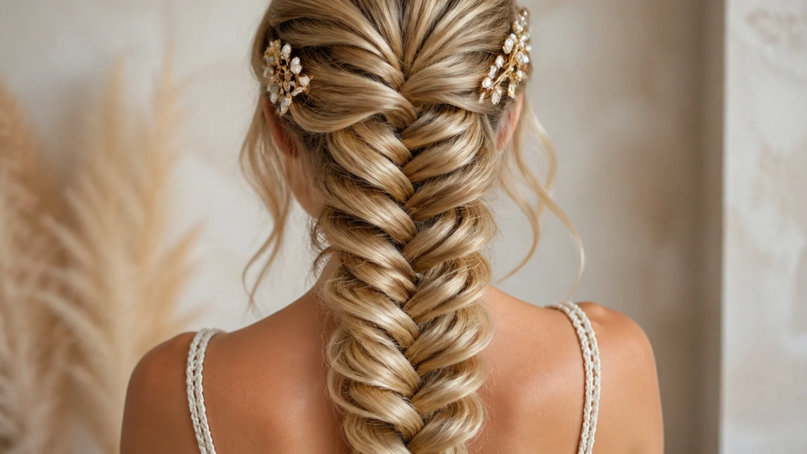 Sleek high shine mermaid braid with smooth crown and crisp visible crossovers