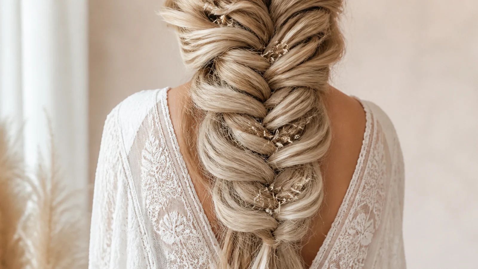 Mermaid braid built with clip in extensions adding length and width to the fanned braid