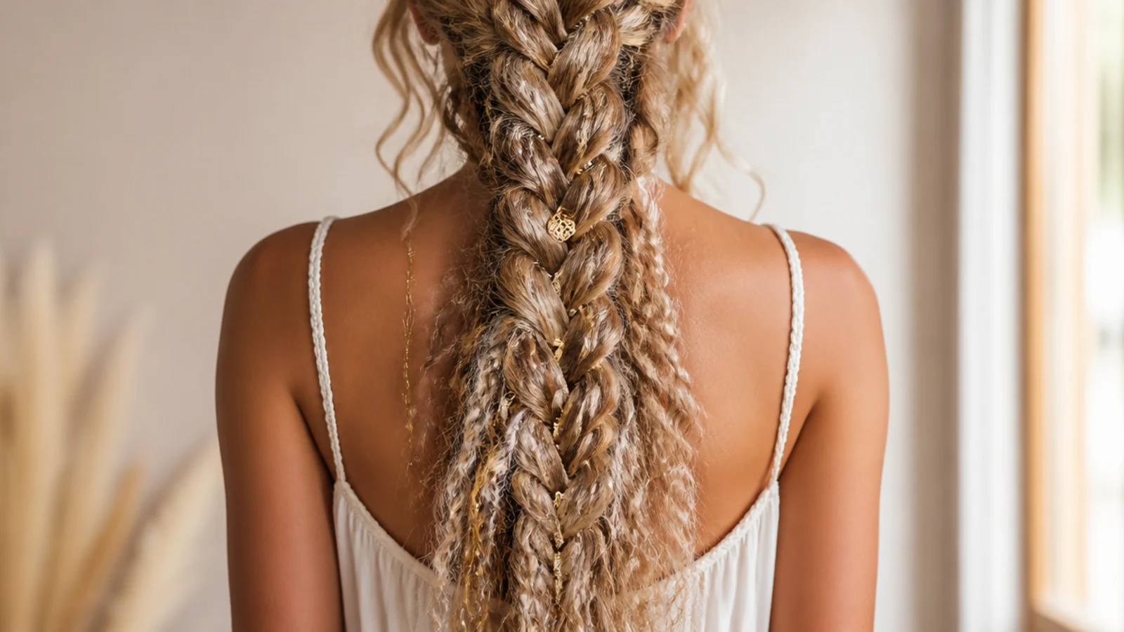 Knotless boho braids with two packs of curly human hair added in pieces along each braid