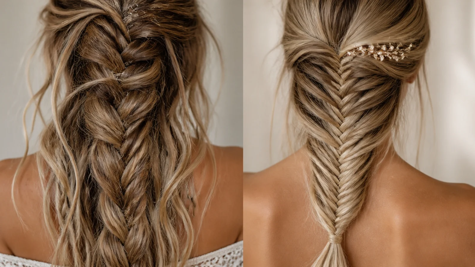 Boho braids worn across a three day festival next to a mermaid braid styled for a single evening