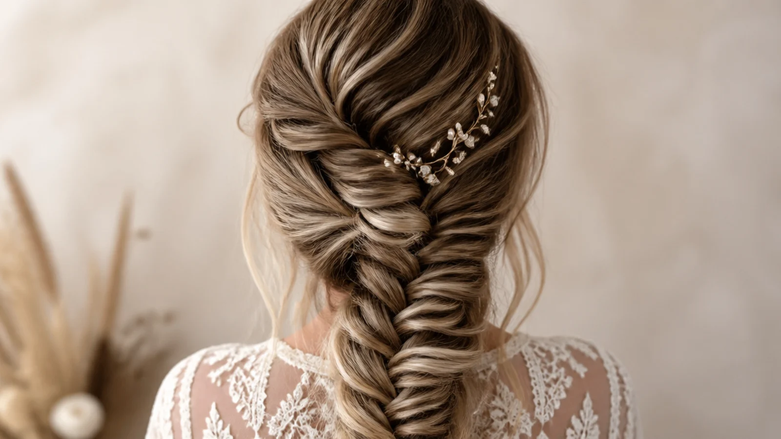 Side mermaid braid with a deep asymmetric part and soft face-framing pieces on a round face