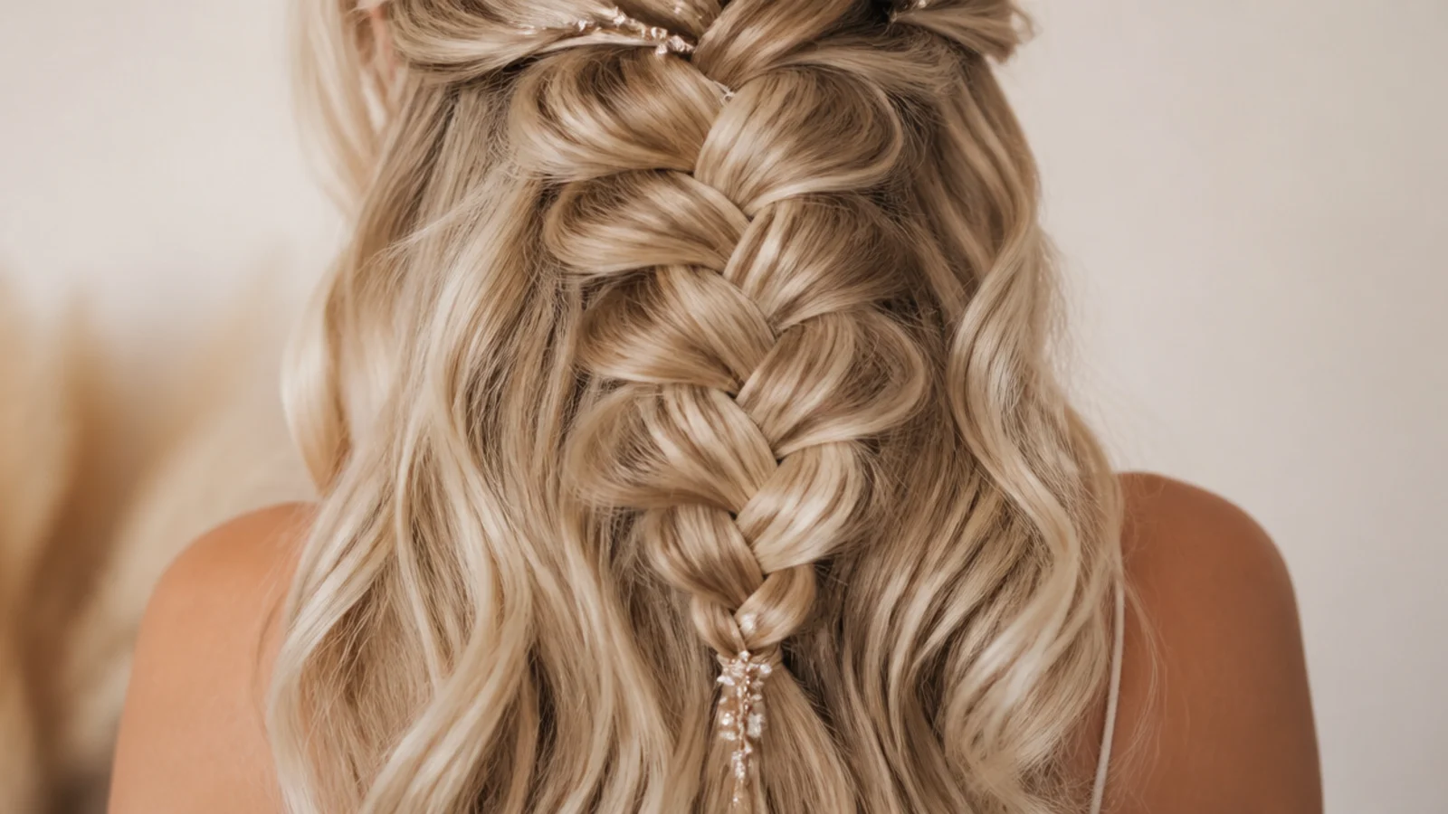 Side mermaid braid built on loose beach waves with soft texture through the fanned crossovers