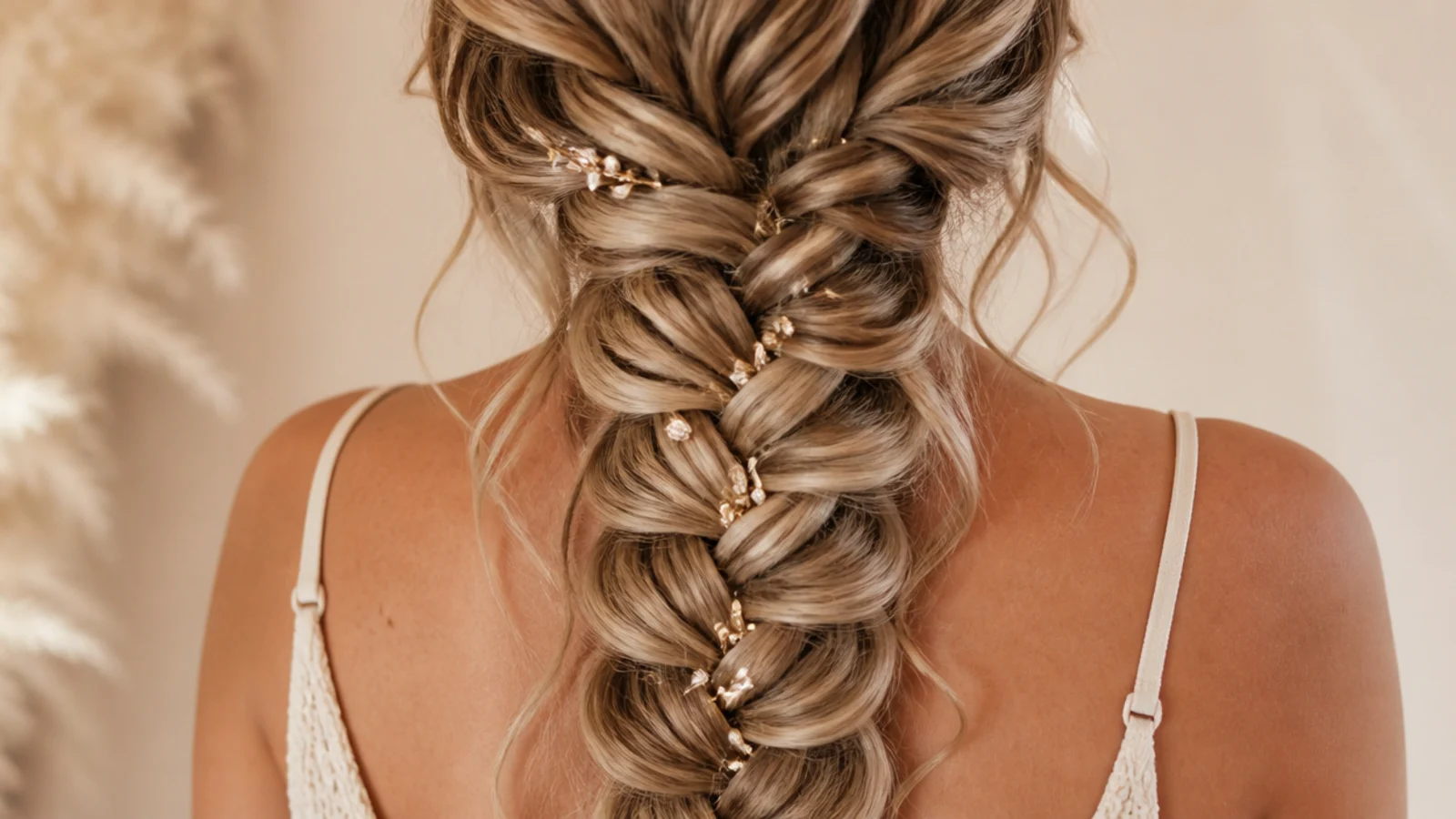 Side mermaid braid built with clip-in extensions for extra length and thickness over one shoulder
