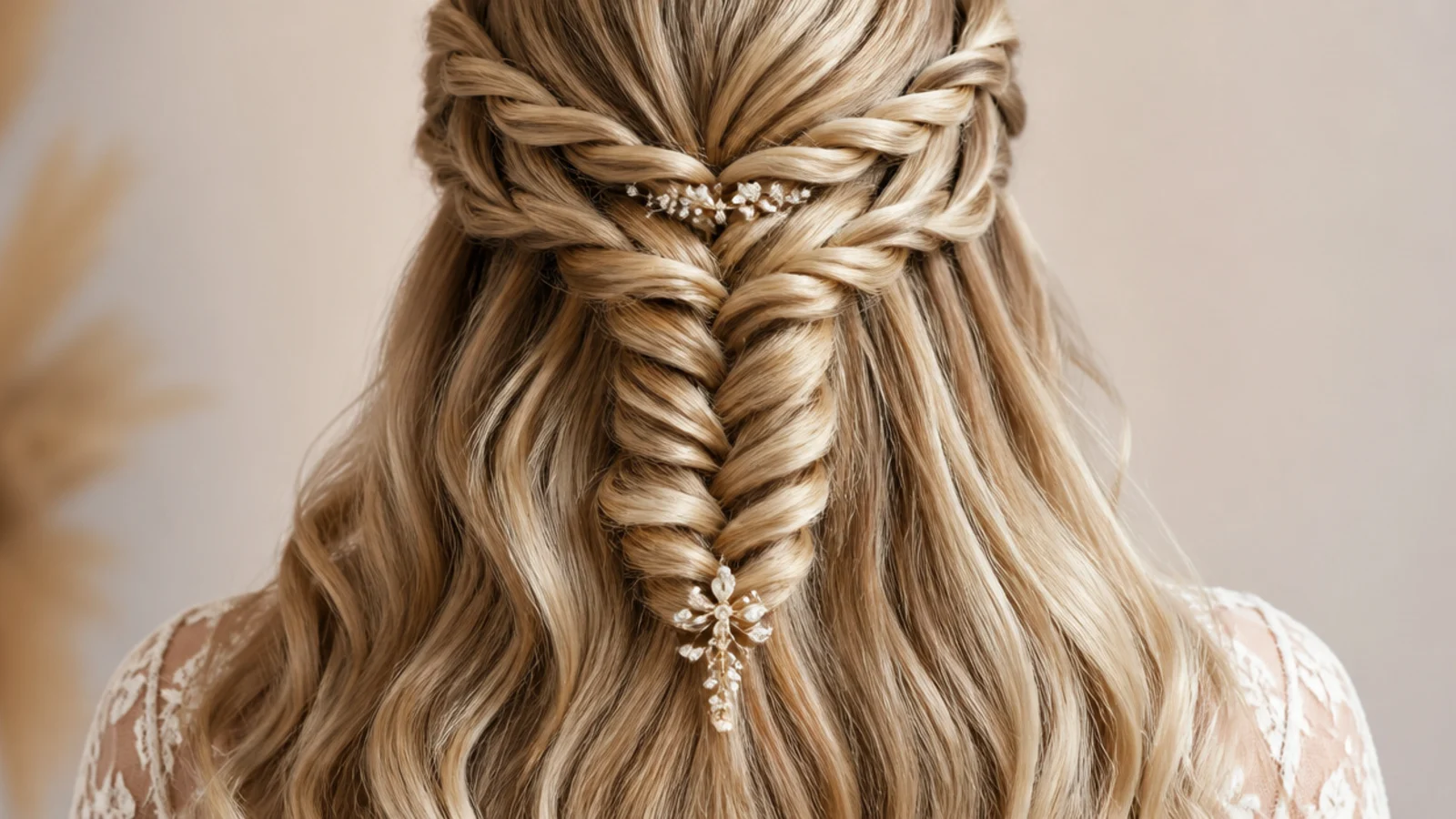 Waterfall twists into a mermaid braid with rope twists across the crown feeding a fishtail