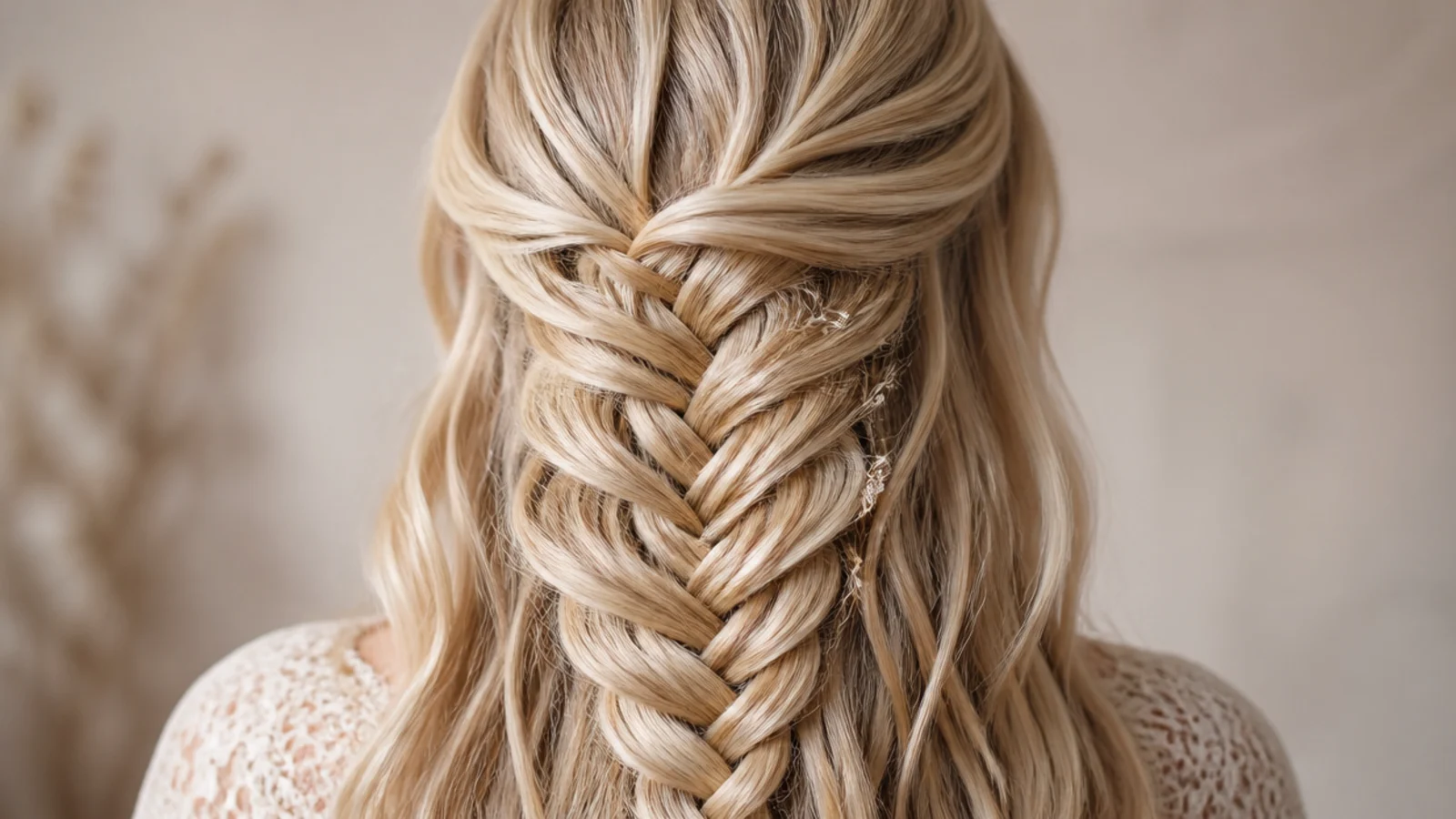 Waterfall mermaid braid starting from a deep side part with a heavy swept front section