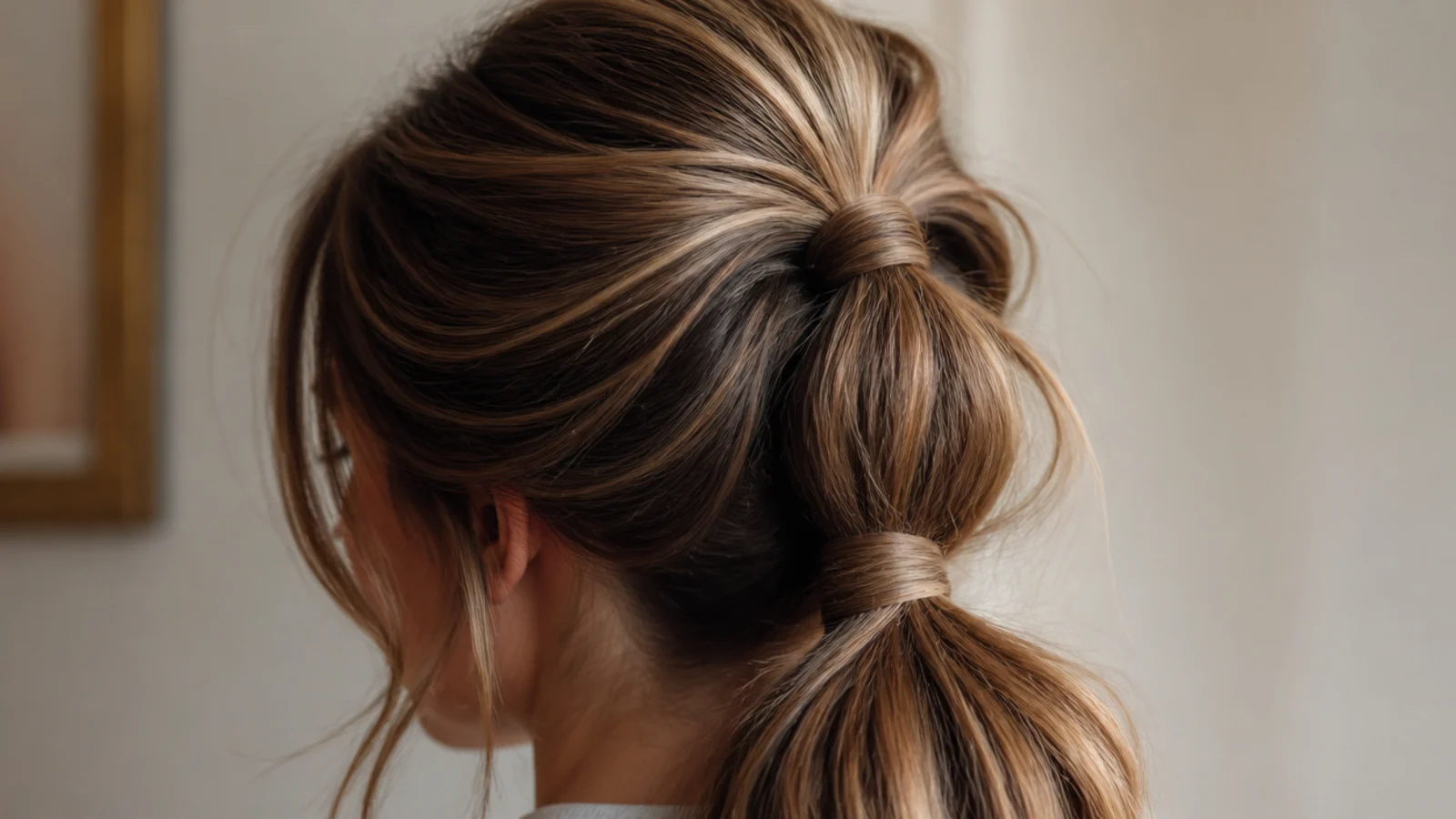 Stacked two-elastic messy ponytail for thick long hair that resists sagging through the school day