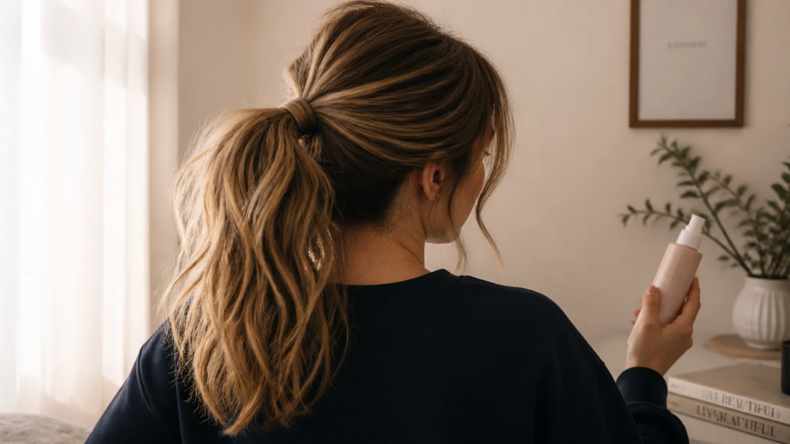School messy ponytail holding its shape after a full day of classes and PE