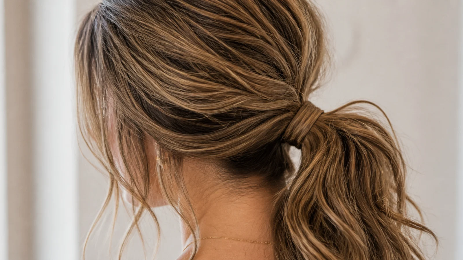 Date-night side-swept messy ponytail gathered over one shoulder with soft waves
