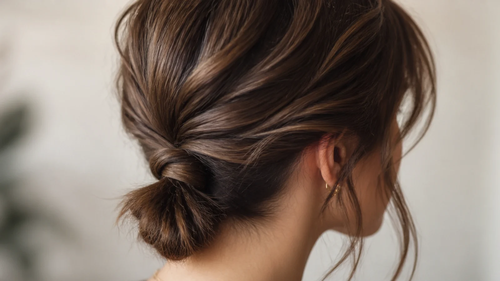 Very short pinned-under stub ponytail with the tail tucked and secured with bobby pins at the nape