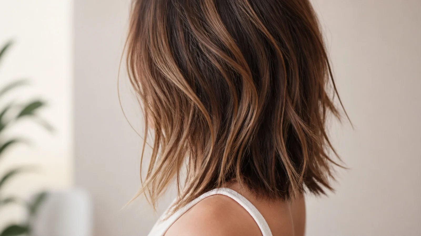 Choppy collarbone length haircut with long invisible layers and point-cut separated ends
