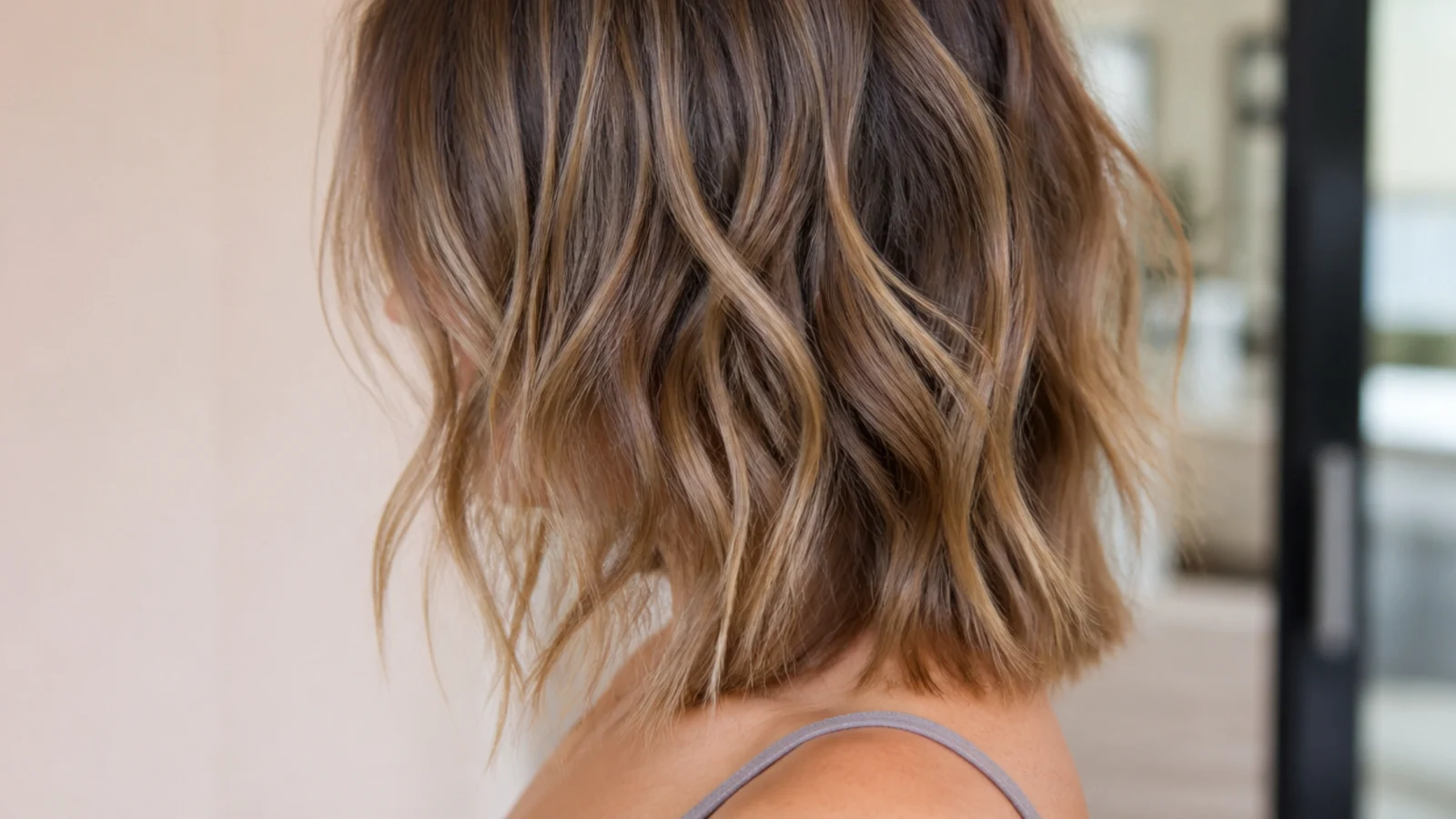 Beachy choppy waves just below the shoulder with piecey separated ends and sea salt texture