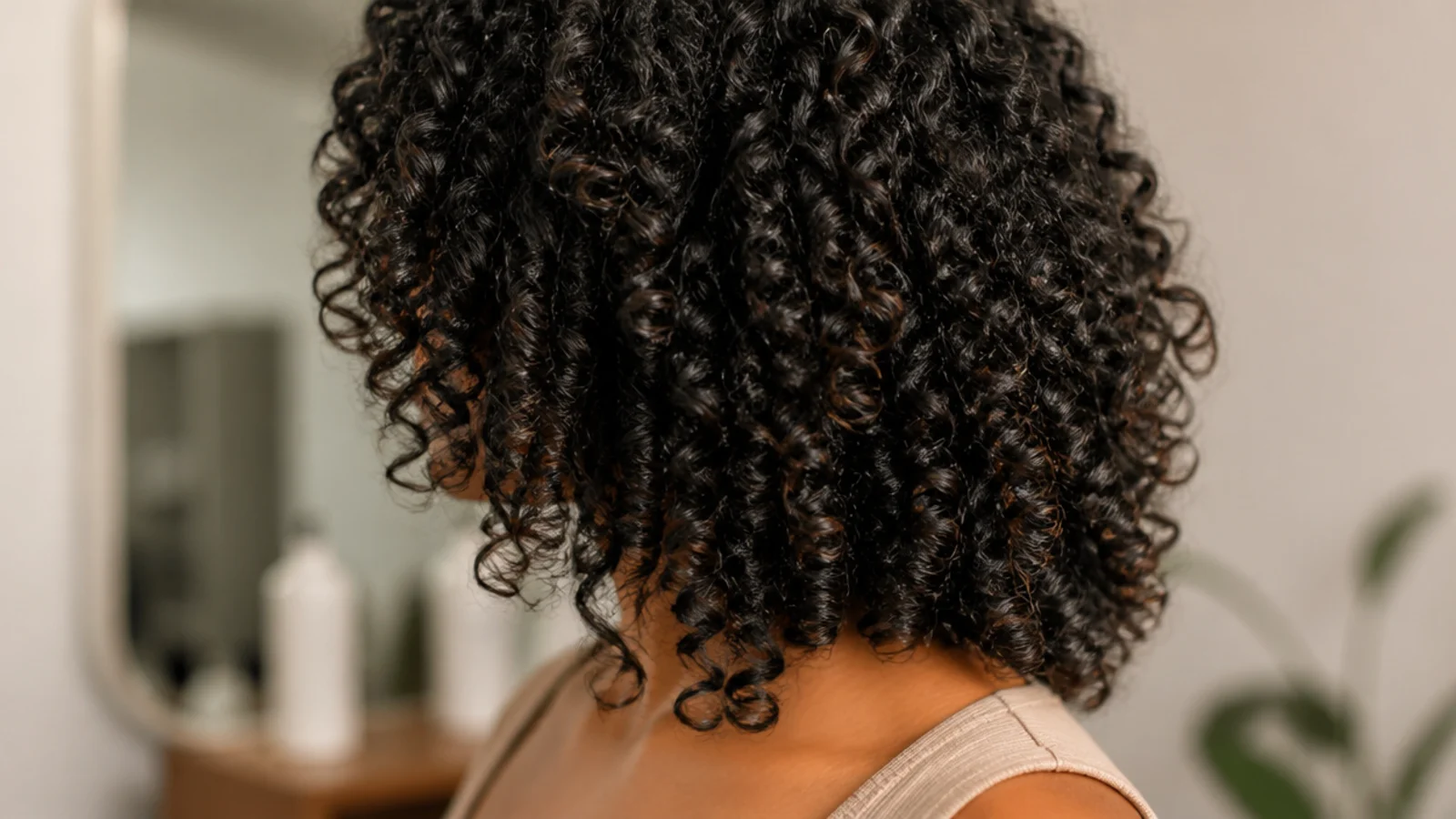 Low maintenance curly mid length cut on 4A coils shaped into a rounded collarbone silhouette