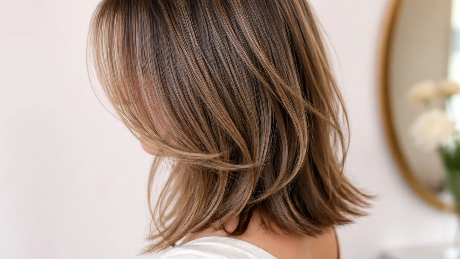 Subtle collarbone-start face framing on a mid length haircut for a heart shaped face