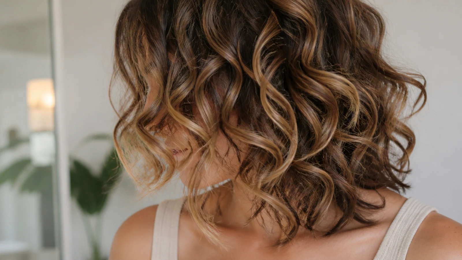 Curly face framing layers cut curl by curl on a mid length collarbone haircut