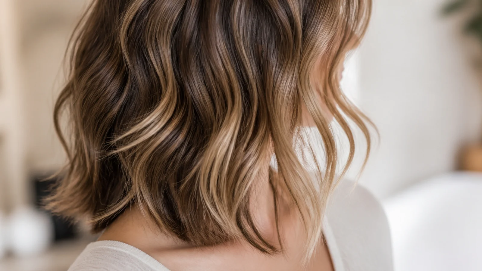 Curved face framing layers following the wave pattern on a 2B wavy mid length haircut