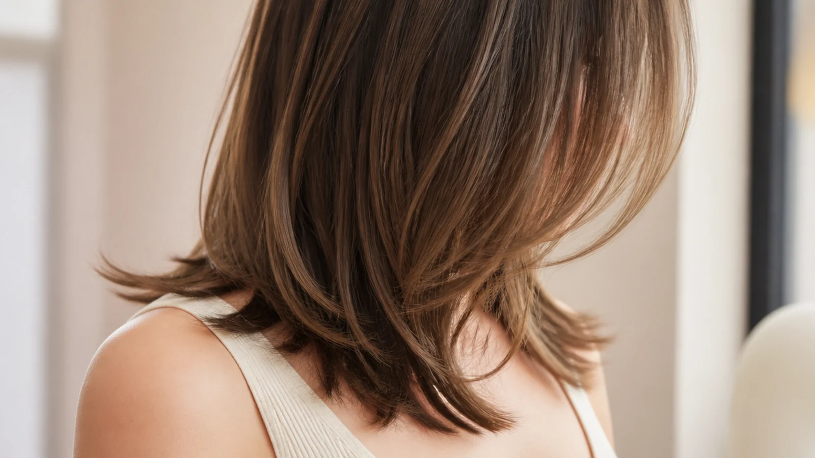 Long invisible layers with subtle face framing keeping the ends dense on fine mid length hair