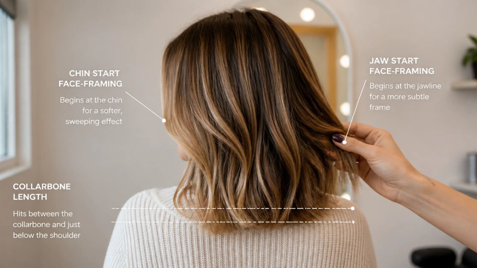 Chin start and jaw start face-framing compared on collarbone length mid length hair
