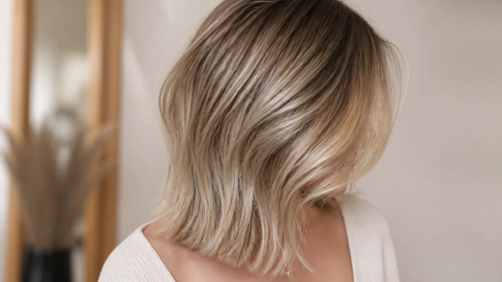 Shoulder grazing lob on fine hair styled with a deep side part for root volume