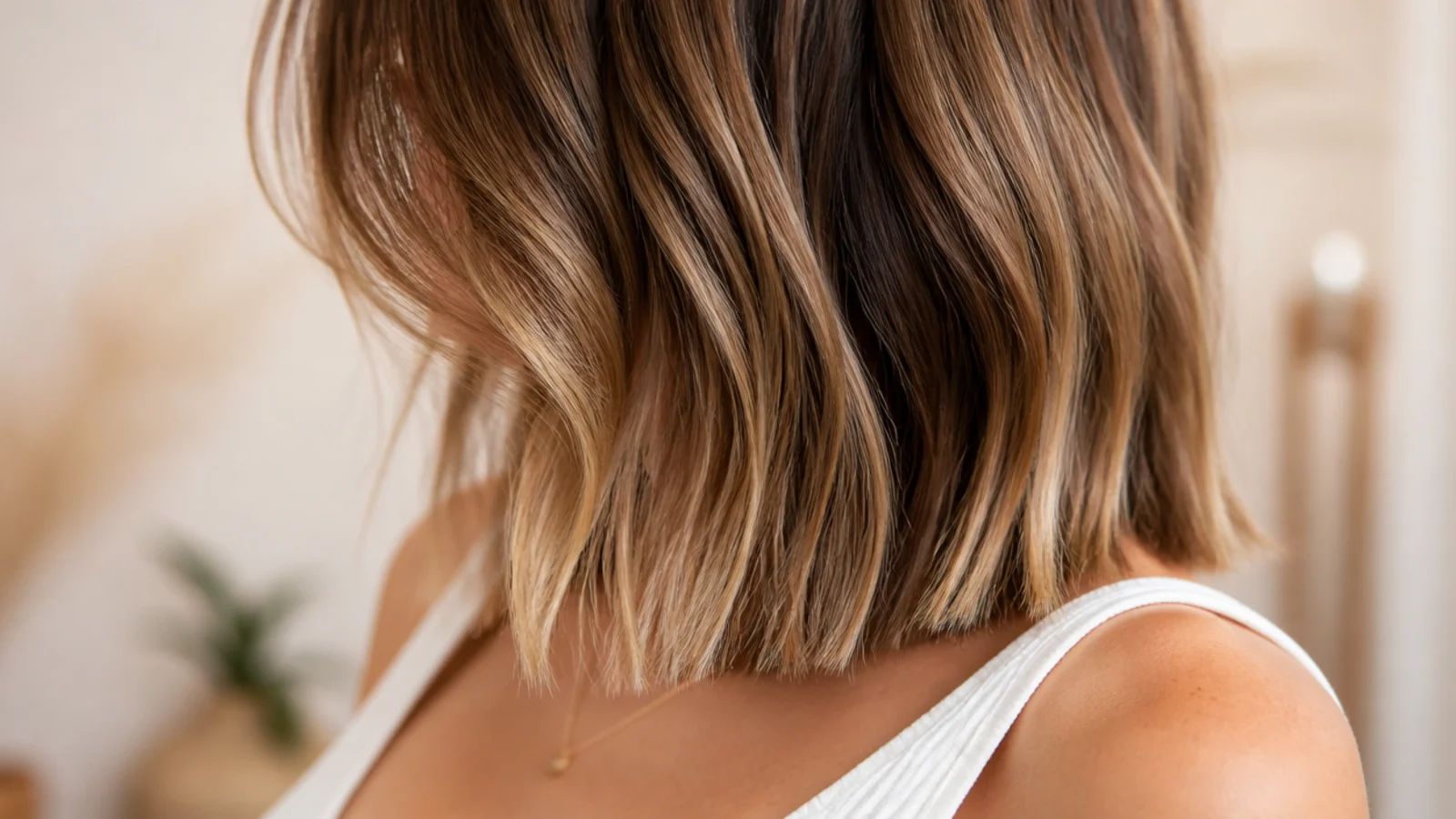 Fine mid length hair with only two long layers and a strong blunt collarbone perimeter