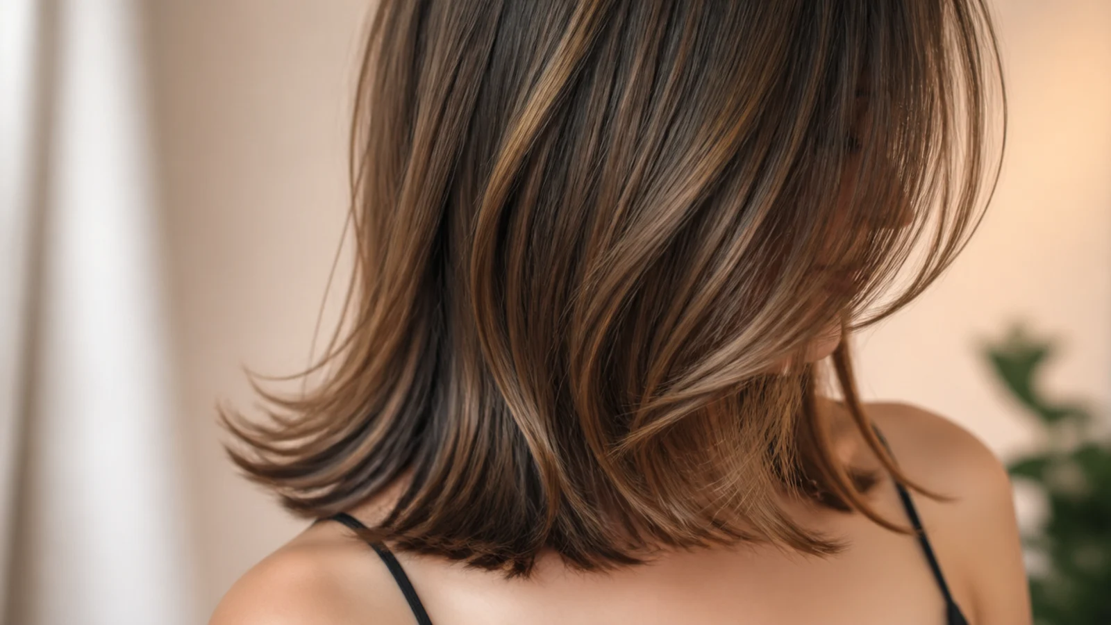 Shoulder grazing layered lob with ends flipped outward and soft internal layers