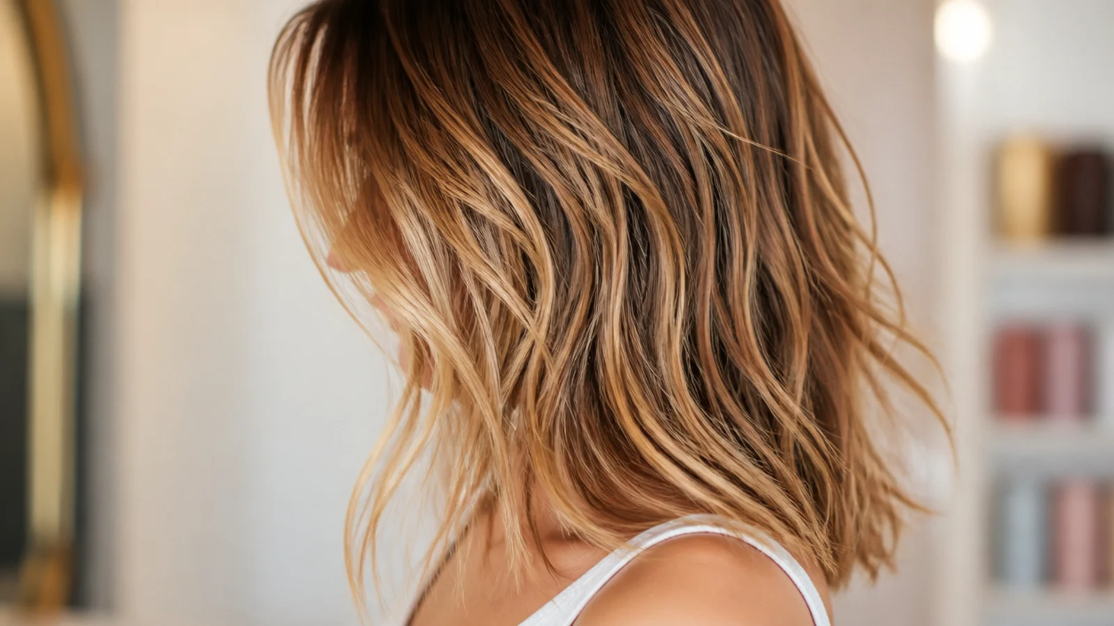 Mid length hair with soft grown-out layers and a lived-in undone finish