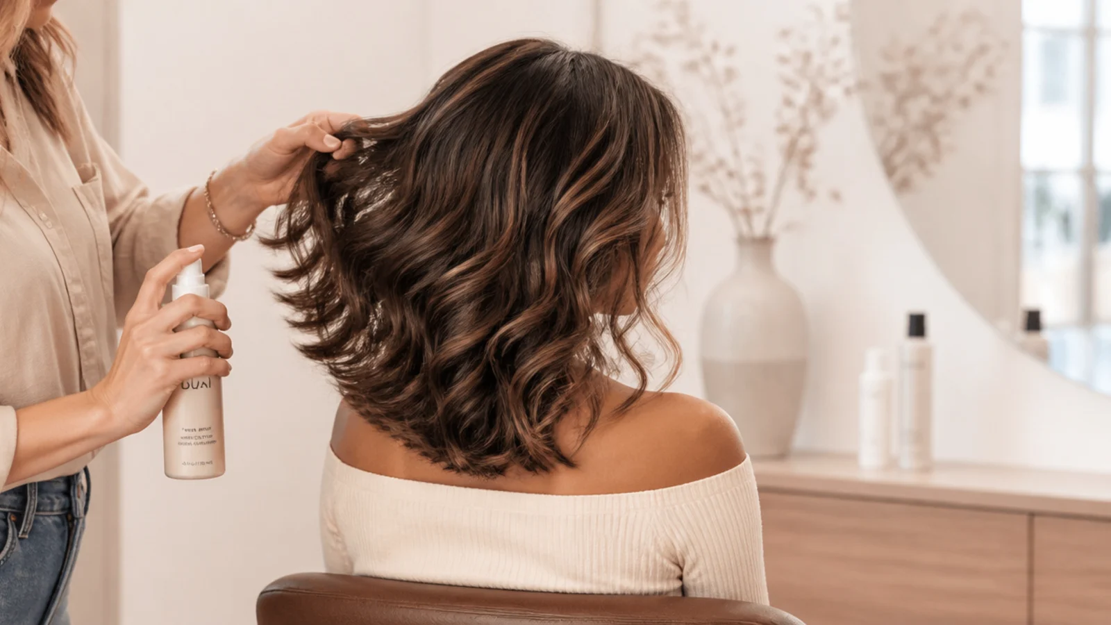 Fine, thick and curly mid length hair styled with different products and tools