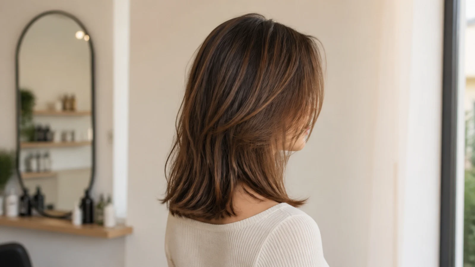 Collarbone length mid length haircut with long invisible layers and face-framing starting at the jaw