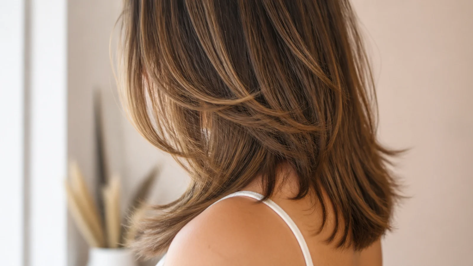 Mid length butterfly cut with short collarbone layers over long shoulder length underneath