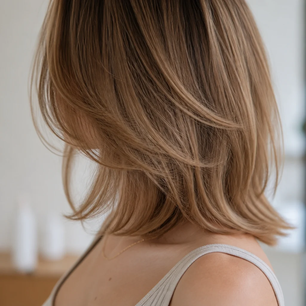 Mid length haircut with soft jaw-start layers softening a square jawline at collarbone length