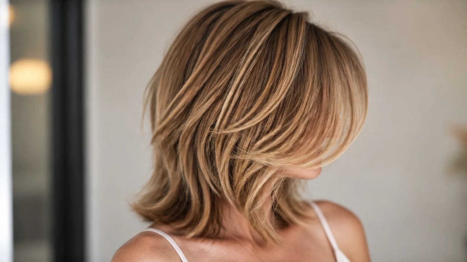 Bardot inspired shaggy mid length haircut with a rounded voluminous crown and soft swept fringe