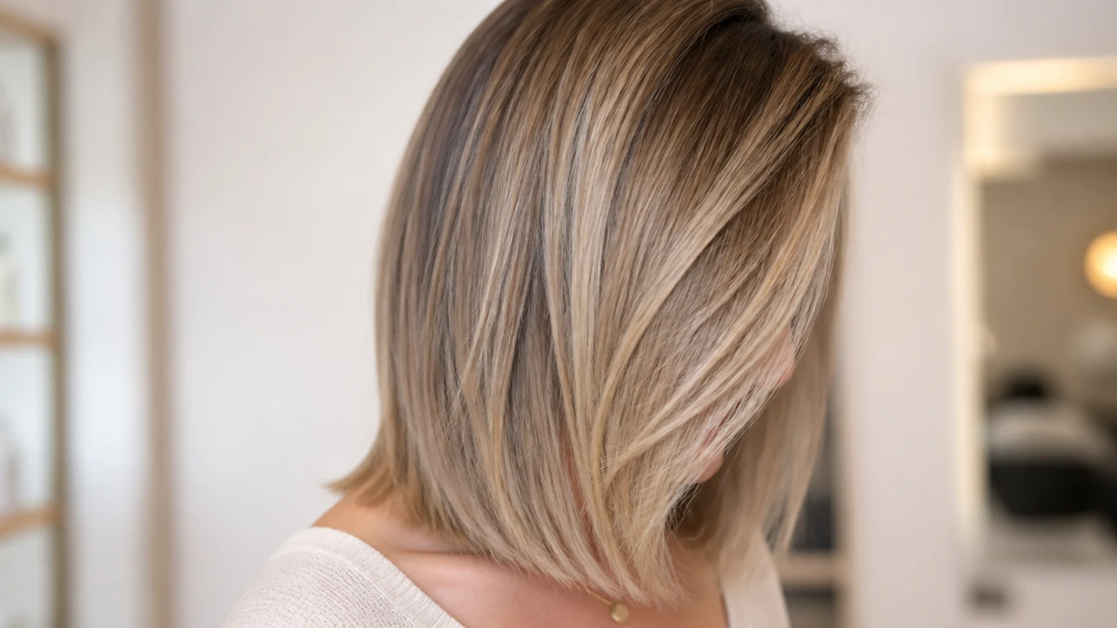 Straight mid length lob with a deep side part creating root volume on one side