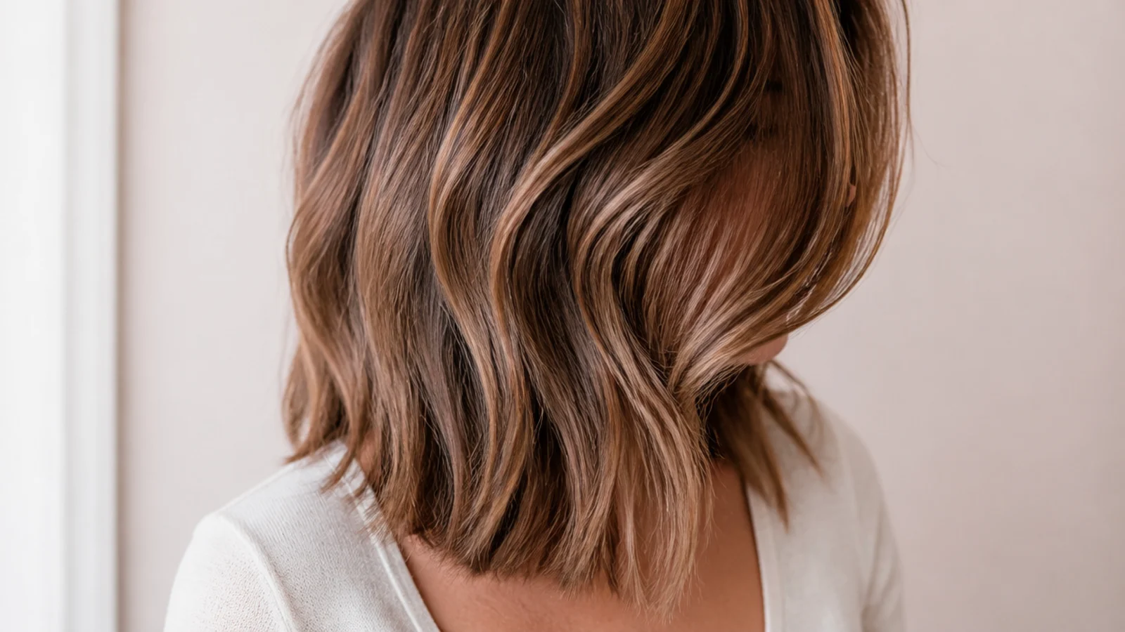 Grown-out textured mid length haircut at twelve weeks with softened layers and longer face framing