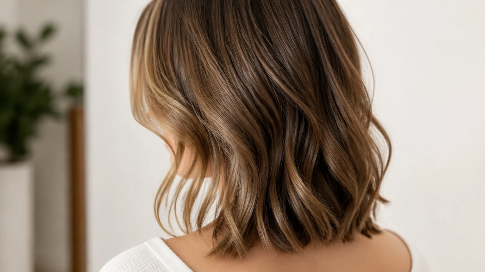 2B wavy collarbone lob with curved face-framing pieces starting at the jaw