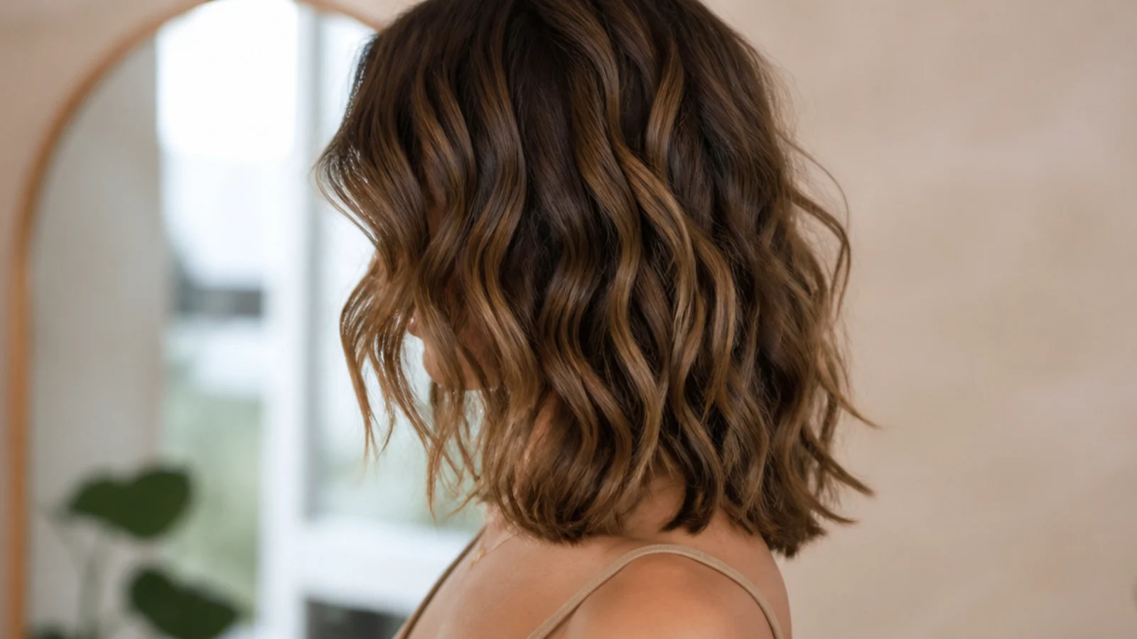 2C wavy mid length haircut cut dry curl by curl with the length sitting just below the shoulder