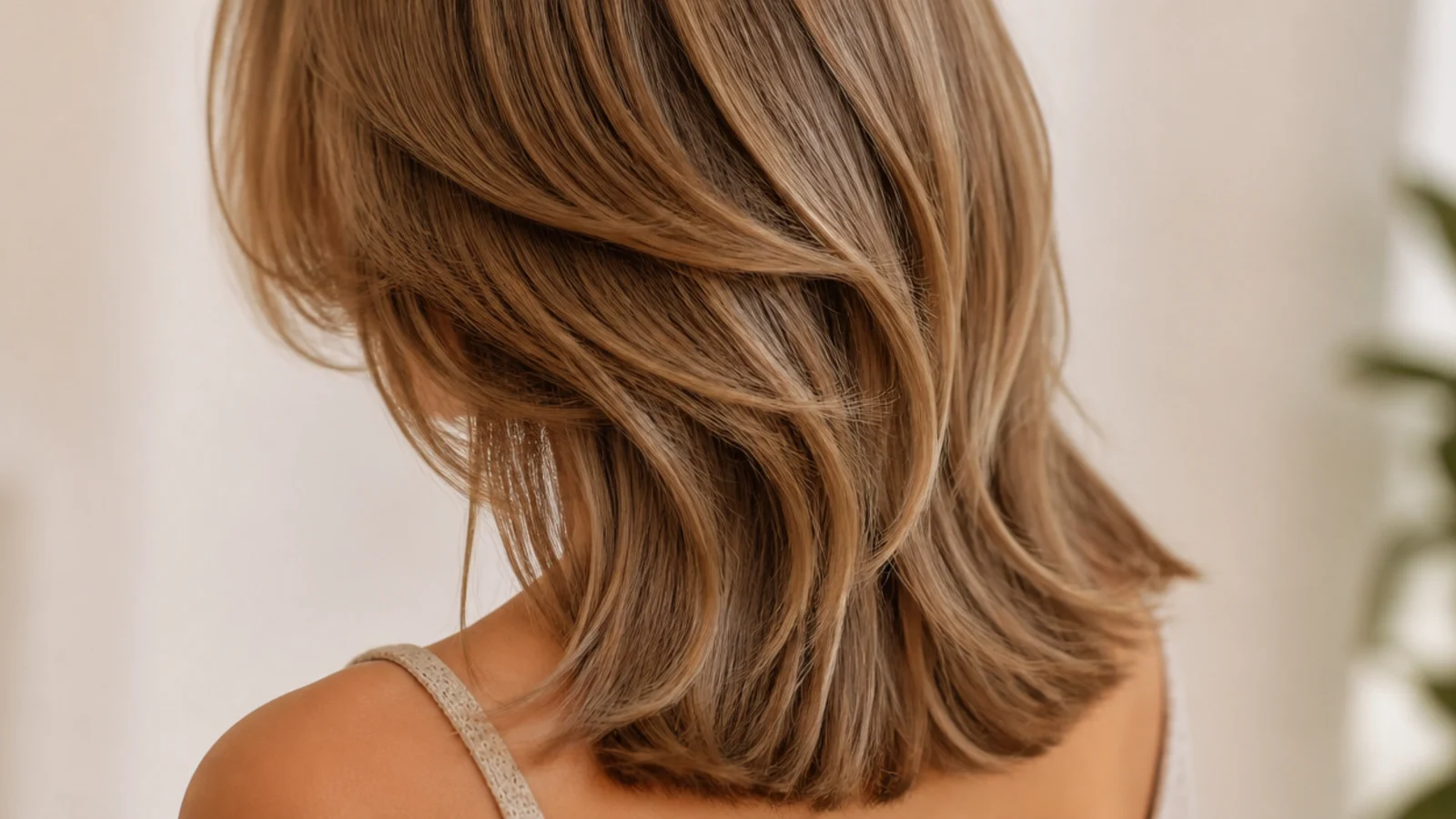 Wavy mid length butterfly cut with short face-framing layers over long collarbone length