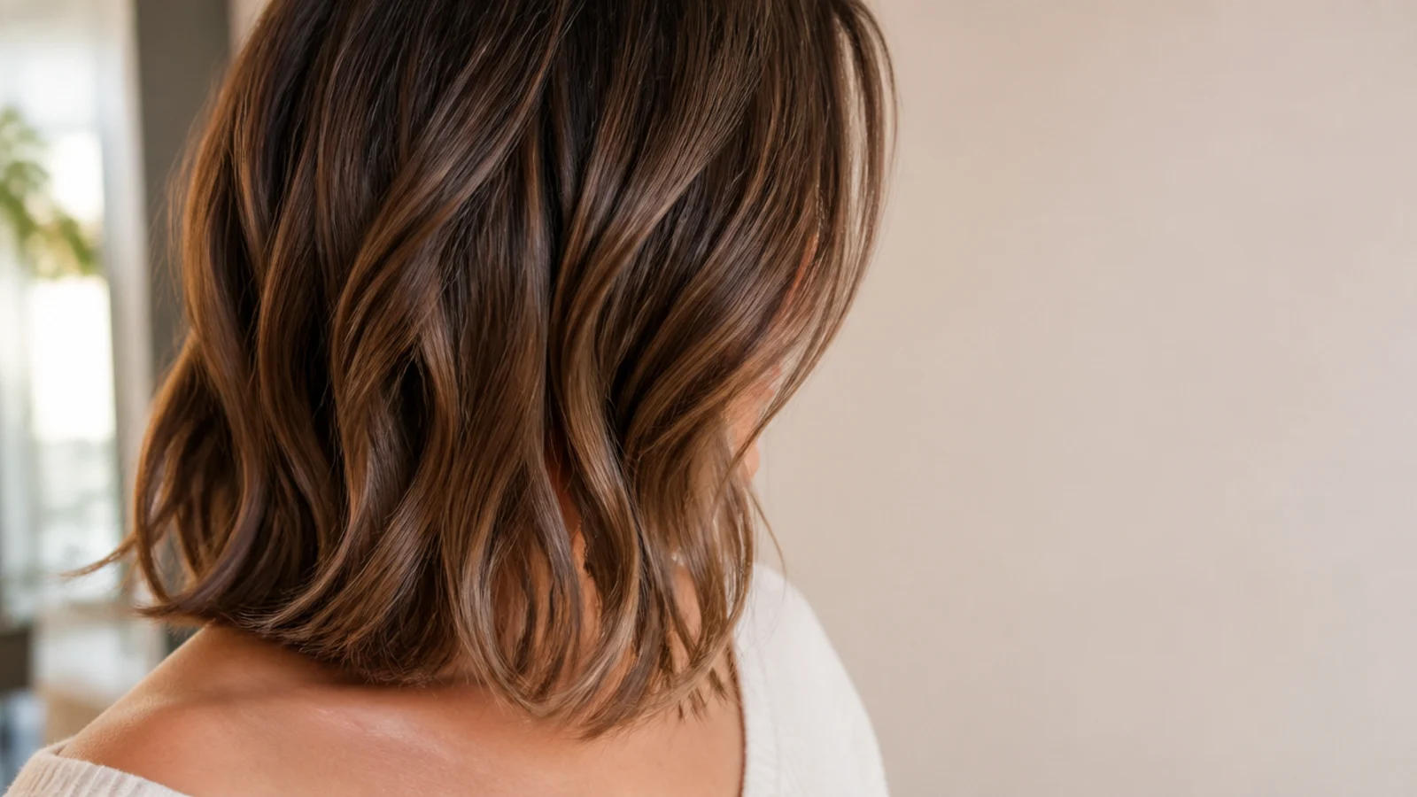 U-shape wavy mid length cut with a rounded perimeter that stops the hair widening at the ends