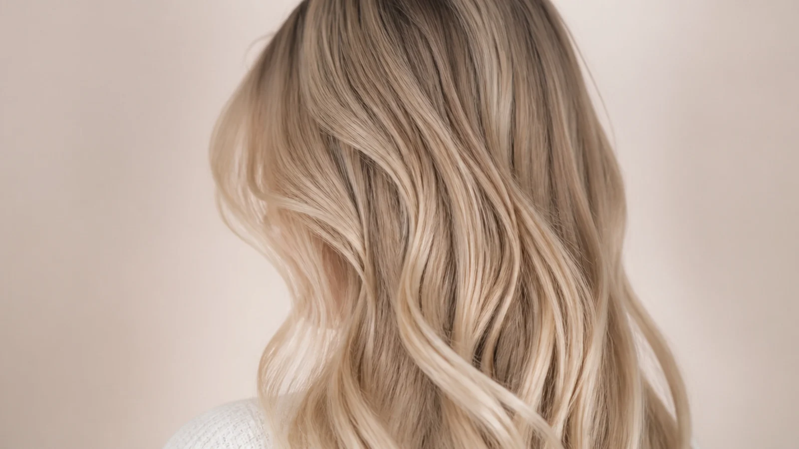 Loose beachy blonde S-waves with straight ends created using a flat iron, viewed from behind