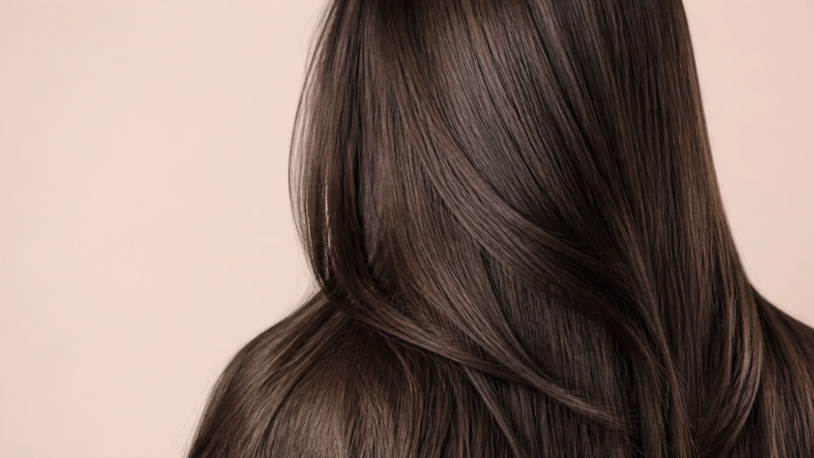 Espresso brown sleek straight long hair with face-framing layers, viewed from behind with a glassy shine