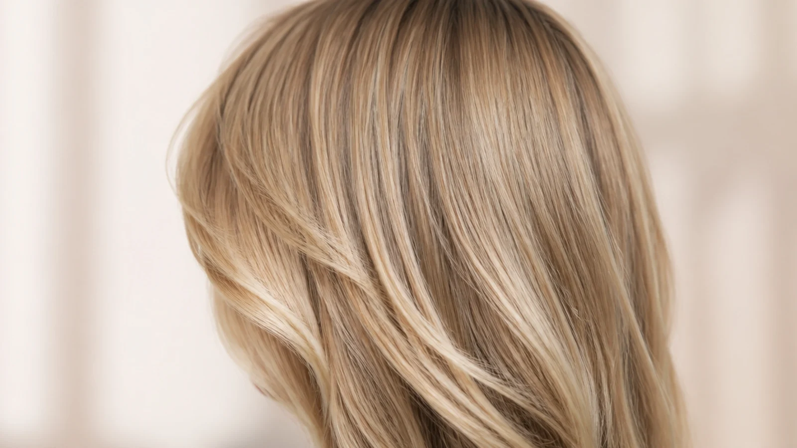 Grown-out curtain bangs at cheekbone length blending into face-framing layers on long blonde hair
