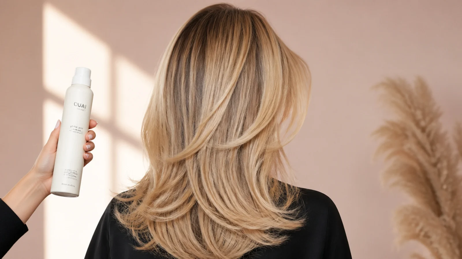 Buttery blonde hair with a soft shadow root and brighter face-framing pieces around a curtain fringe