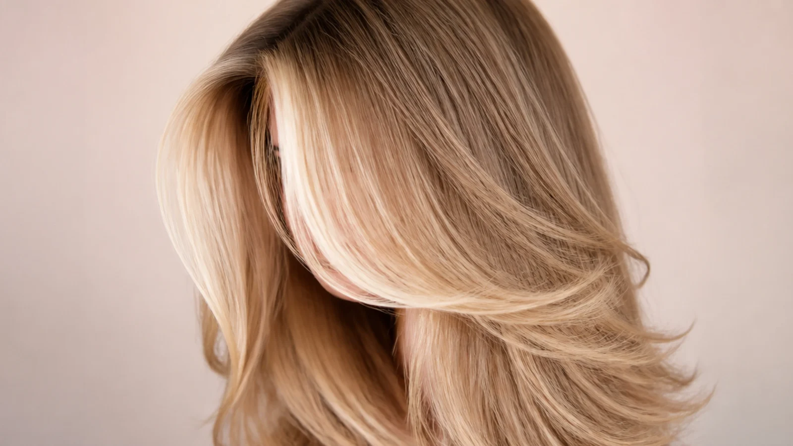 Golden money piece brightening the curtain fringe and face-framing sections on blonde layered hair