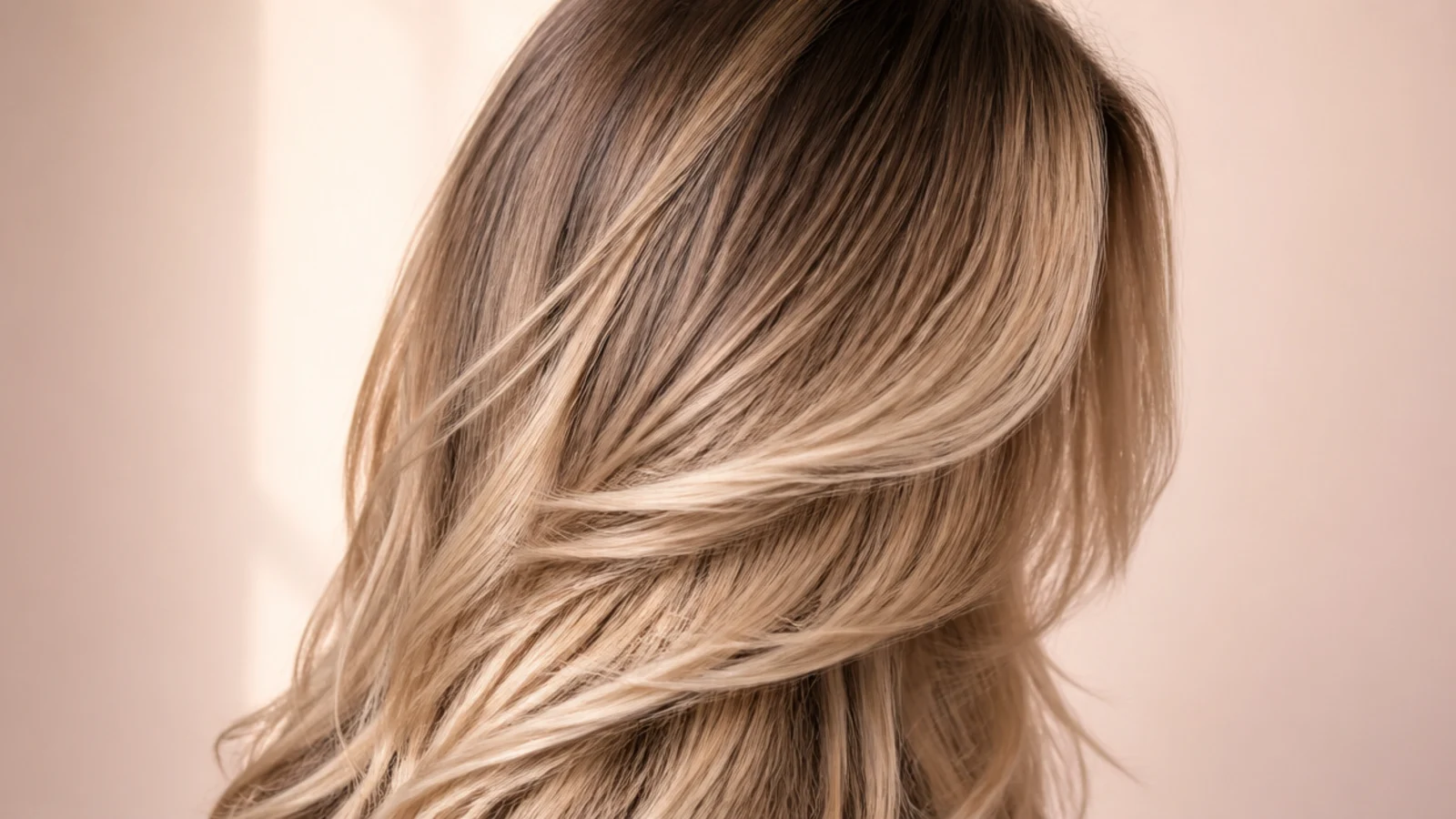 Bronde melt hair color blending a level 6 base into blonde ends on long layered hair