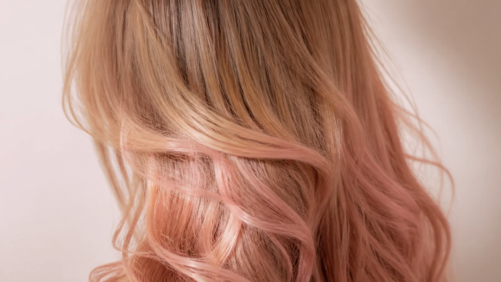 Strawberry blonde toner on porous blonde ends showing an uneven pink cast on long layers