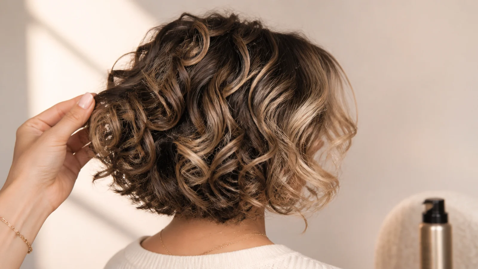 Sabrina Carpenter hair color adapted for curly hair a short bob and a dark natural base